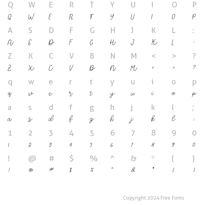 Character Map of Allyca Monoline Slanted Regular