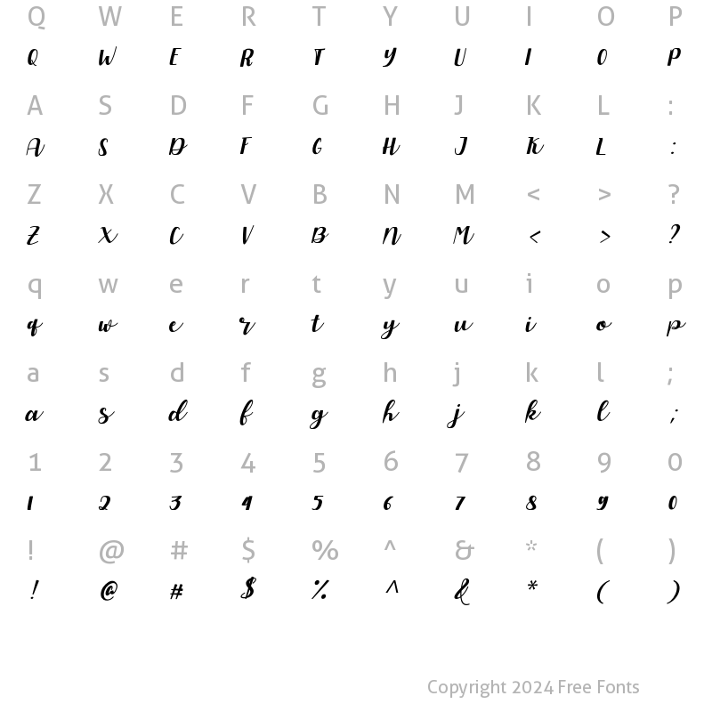 Character Map of Allyca Regular Slanted Regular