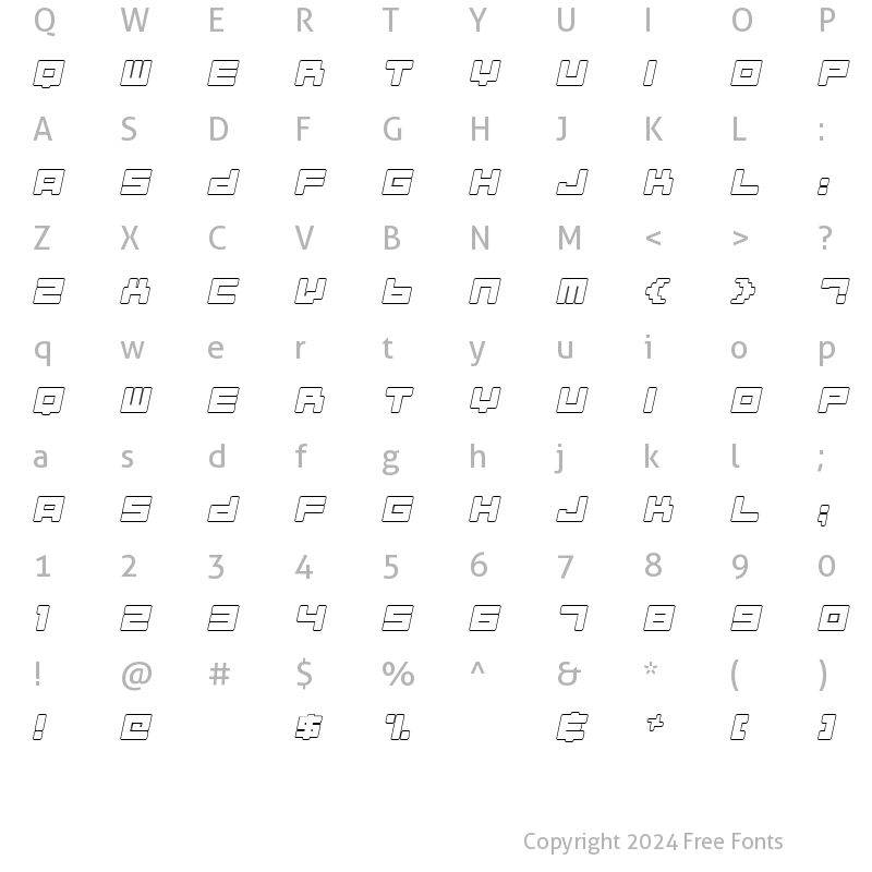 Character Map of Almanaque Outline Italic