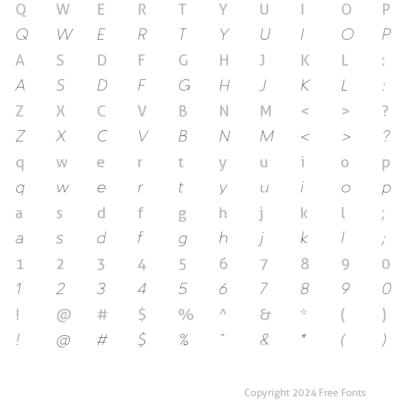 Character Map of Almarose Thin Regular