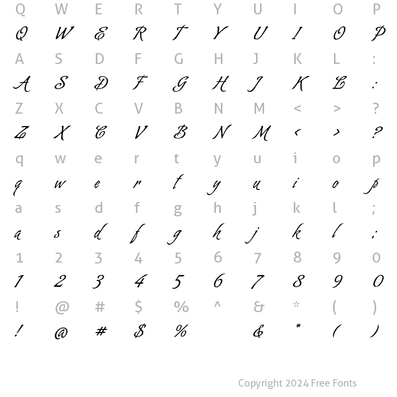 Character Map of Almond Script Regular