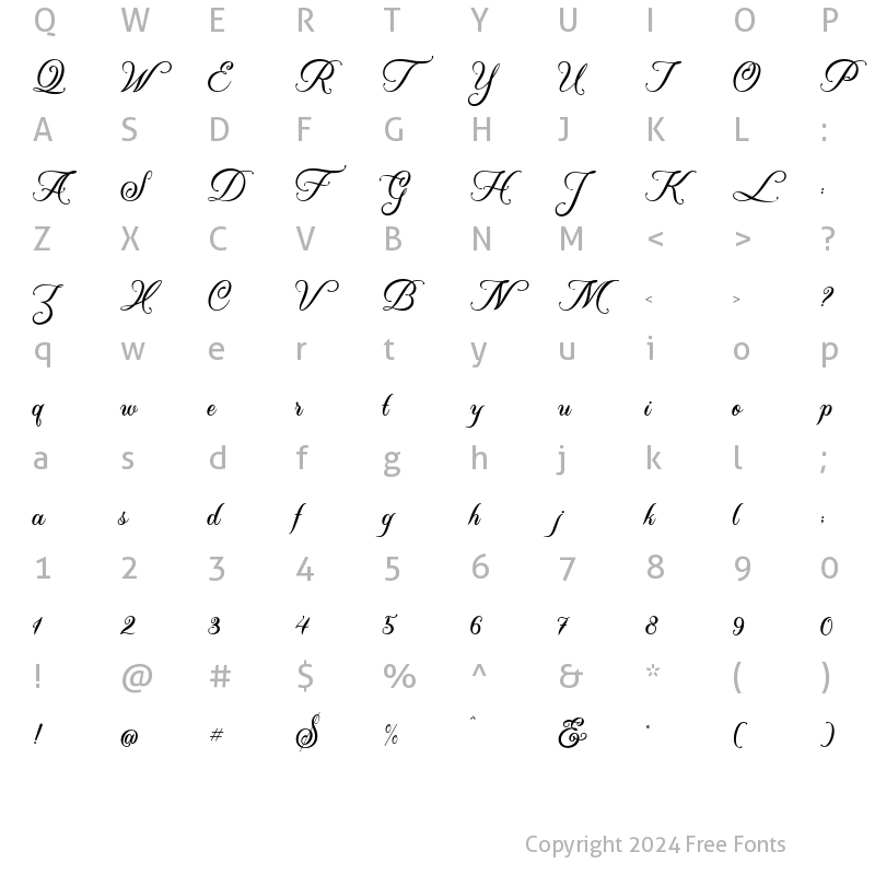 Character Map of Almond Script regular