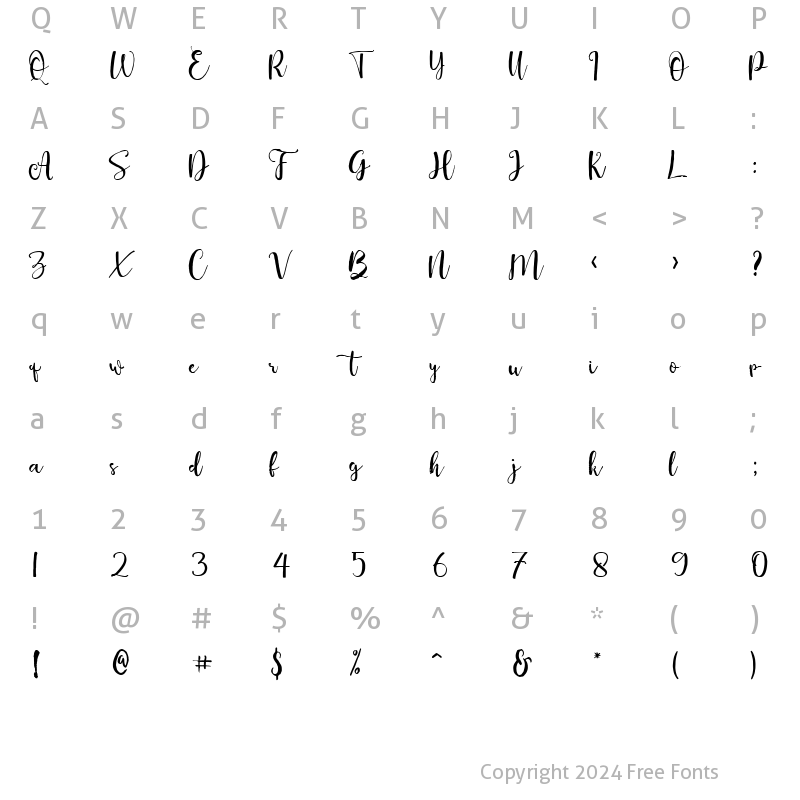 Character Map of Alocasia Script