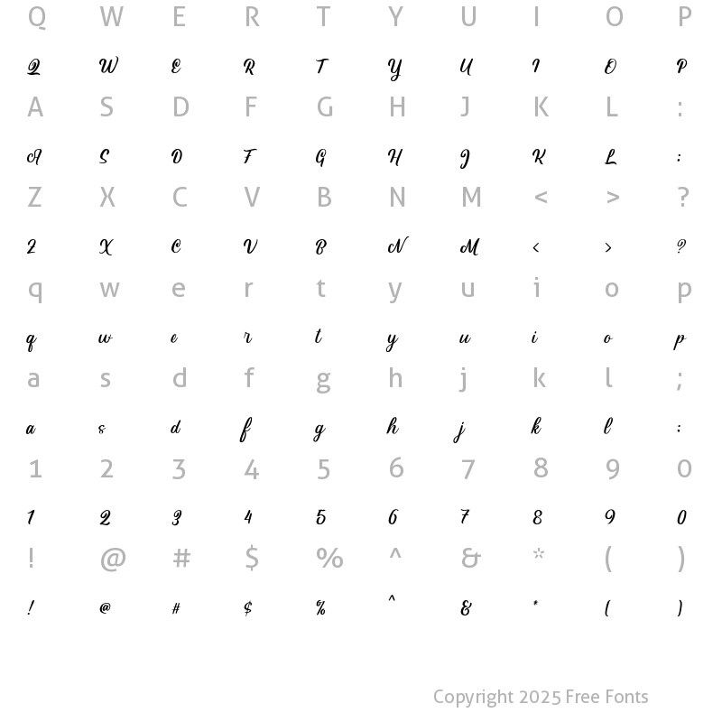 Character Map of Aloha Olinda Regular
