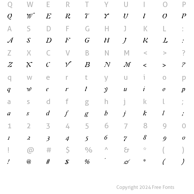 Character Map of Alouette Italic Normal