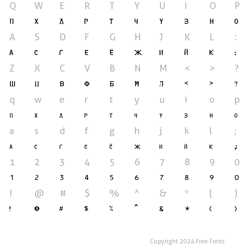 Character Map of Alquito CCCP Regular