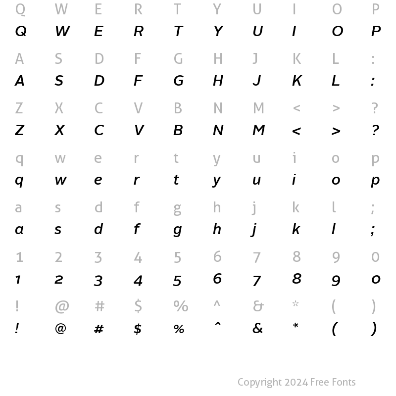 Character Map of Alright Sans Medium Italic