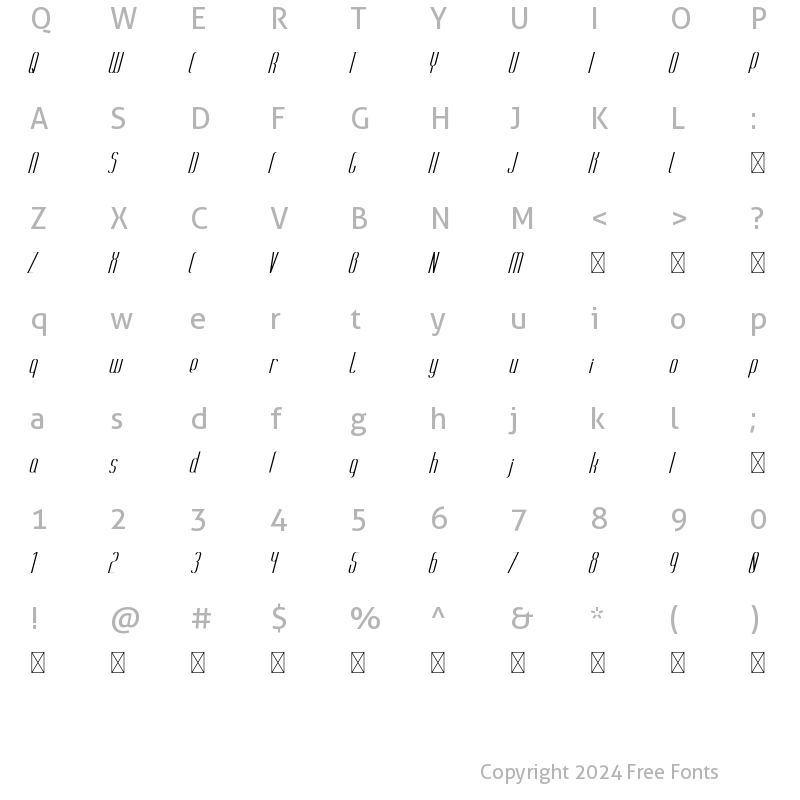 Character Map of Alt Yokori Italic