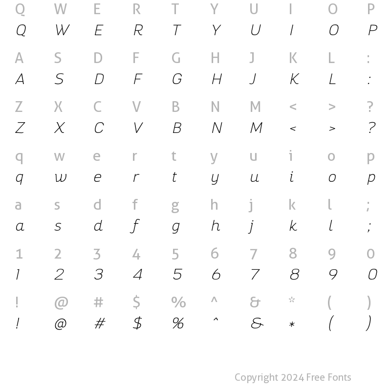 Character Map of Altair Thin Italic