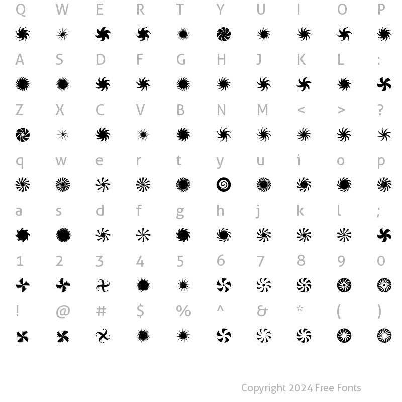 Character Map of Altemus Pinwheels Regular