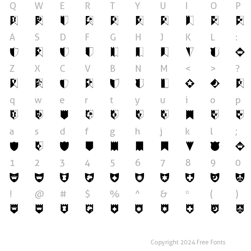 Character Map of Altemus Shields Regular