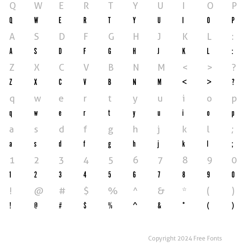 Character Map of Alternate Gothic No1 D Regular