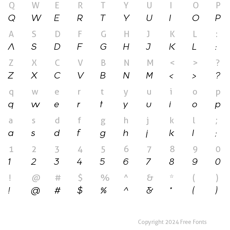 Character Map of Alterwave Light Italic