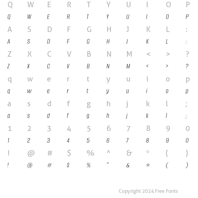 Character Map of Alumni Sans Light Italic