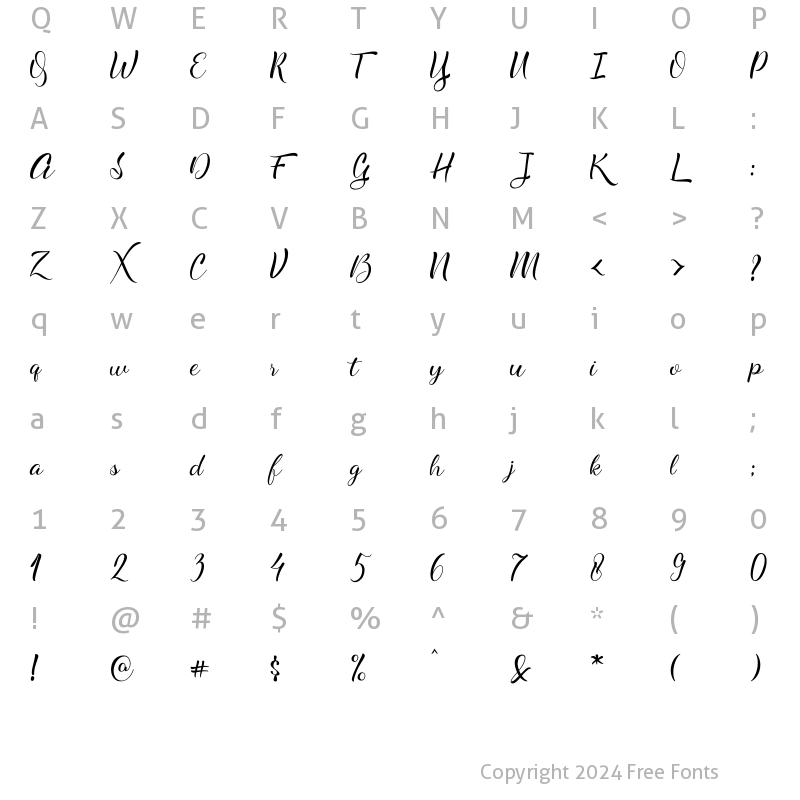 Character Map of alyaneta Regular