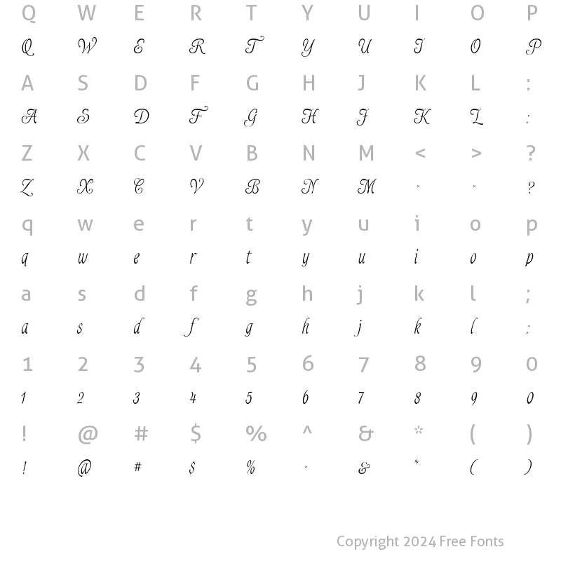 Character Map of Alys Script Light Regular