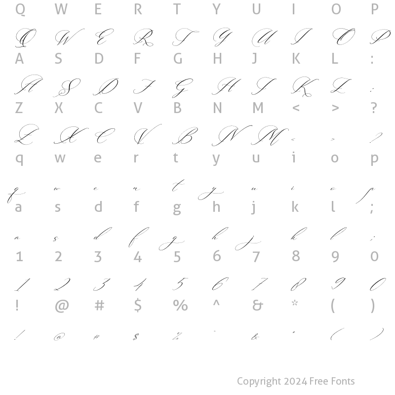 Character Map of Alysthia Italic