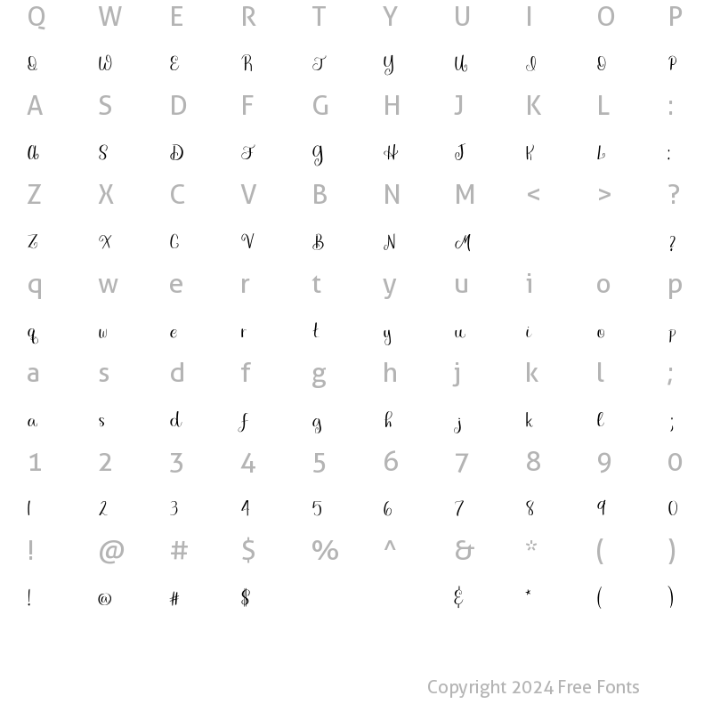 Character Map of Amadora Script script