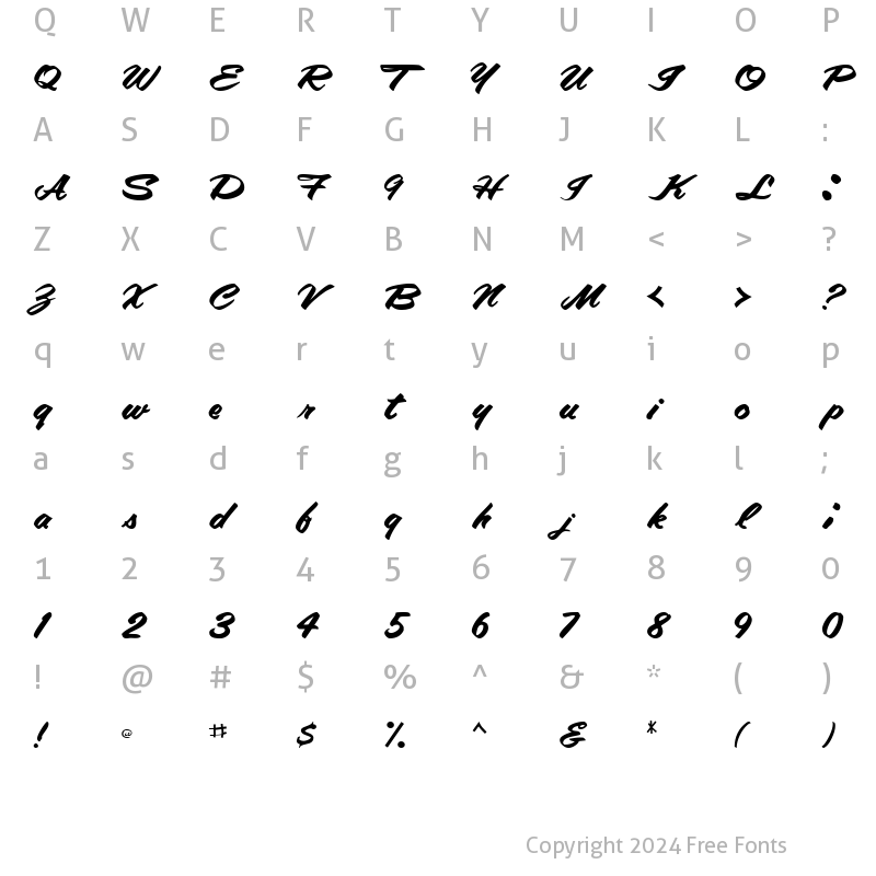 Character Map of Amalie Script Bold