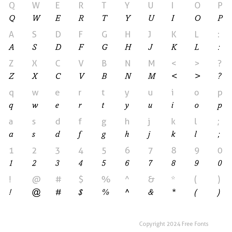 Character Map of Amasis MT Std Italic