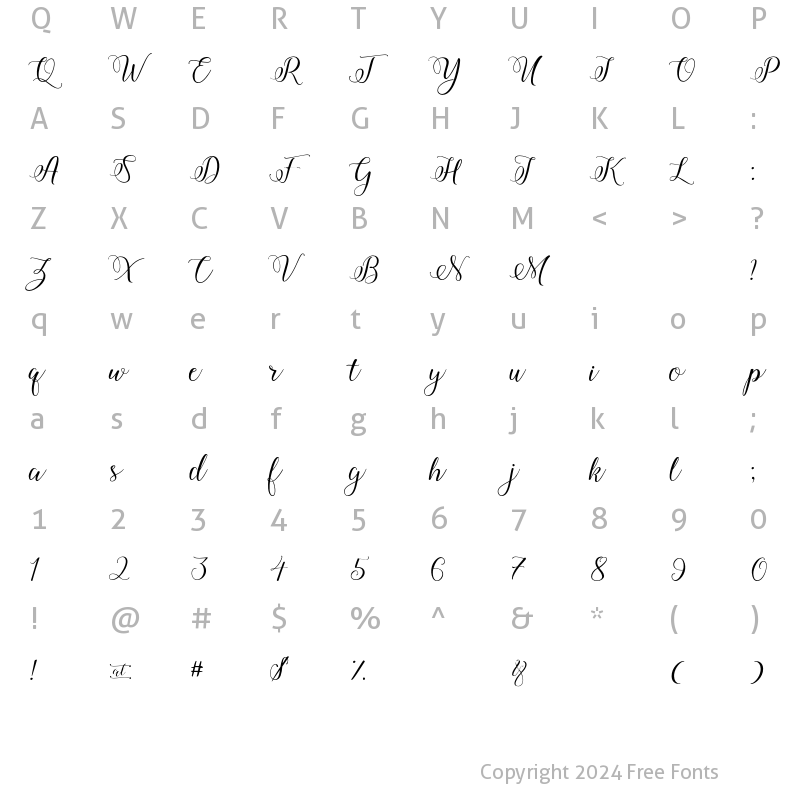 Character Map of Amberlyn Script Regular