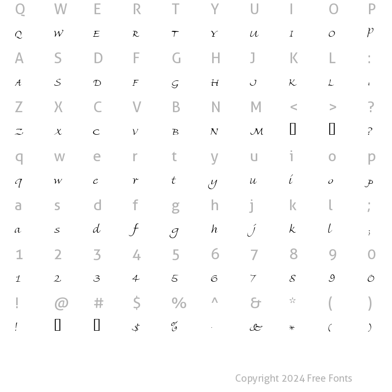 Character Map of AmbienteScriptSSK Regular