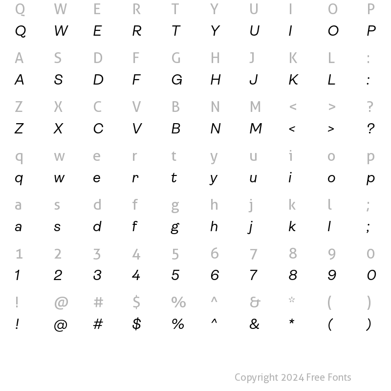 Character Map of Ambit Italic