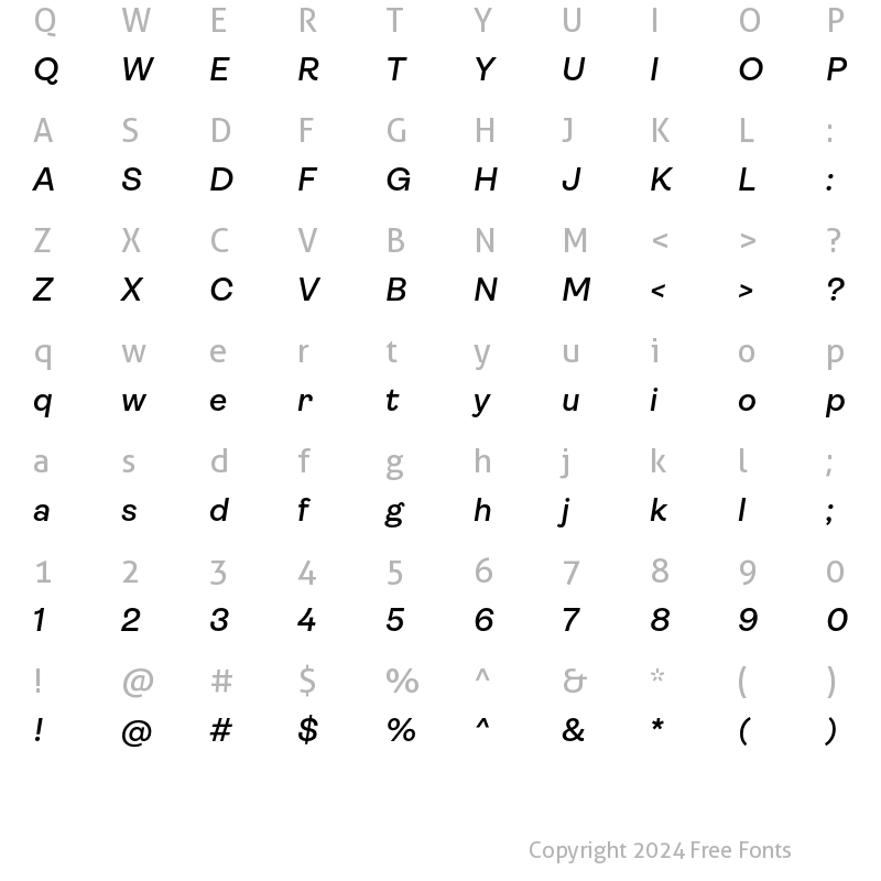 Character Map of Ambit SemiBold Italic