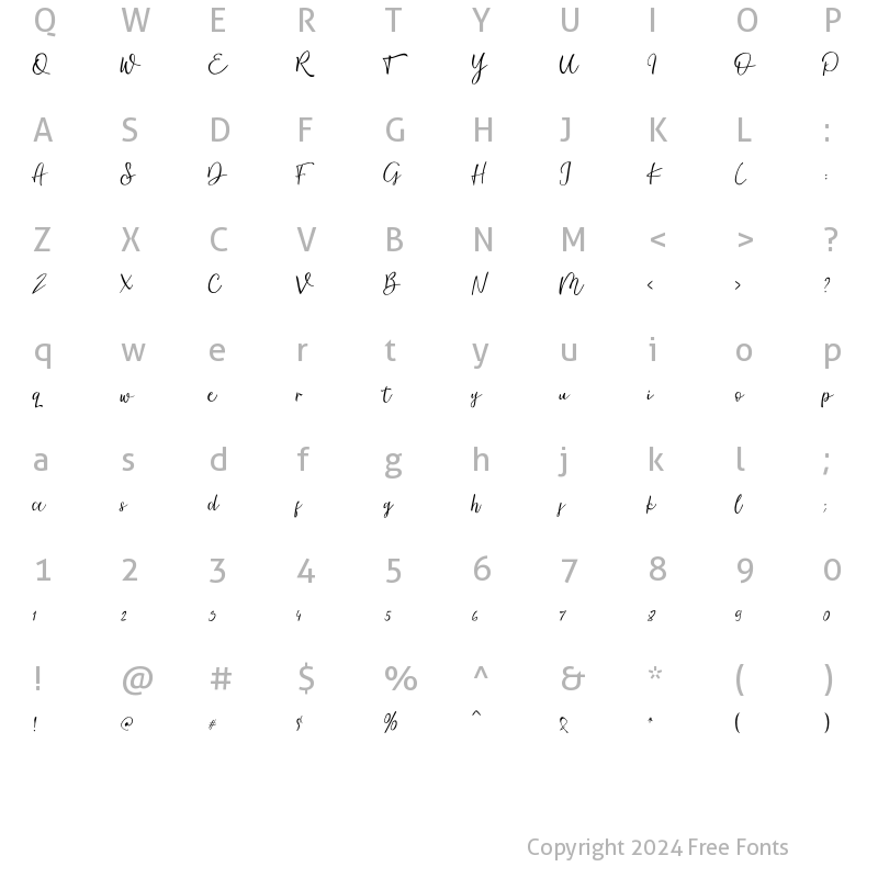 Character Map of Ambre Script Regular