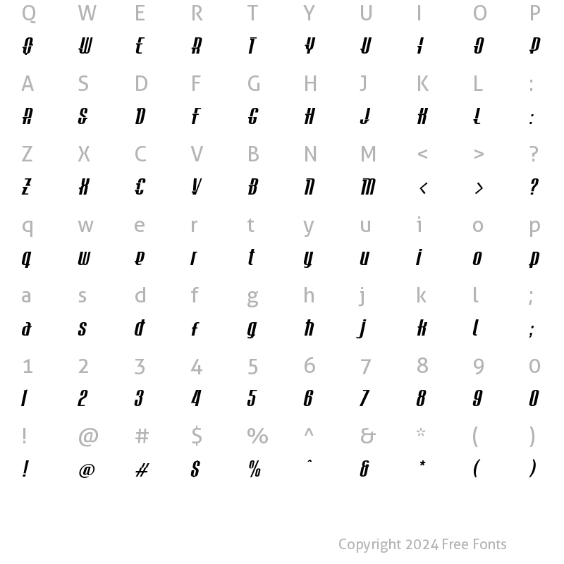 Character Map of Amel Italic