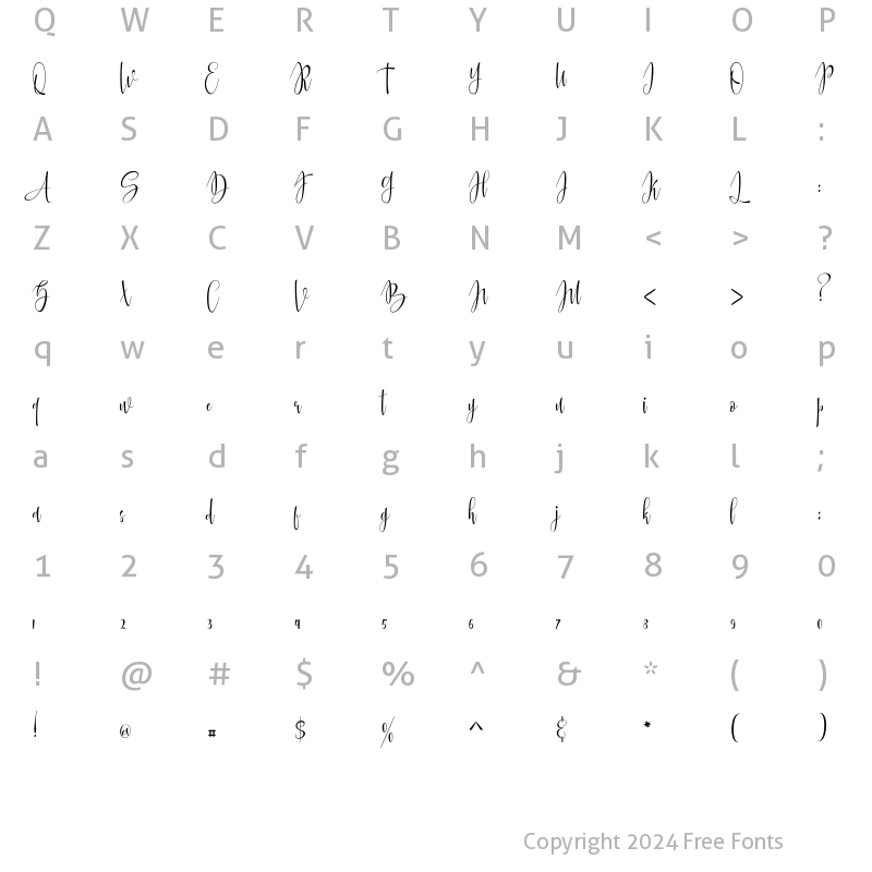 Character Map of Amelia Amanda Regular