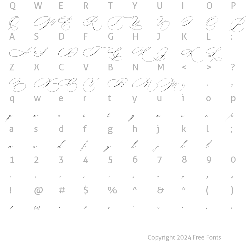 Character Map of Amelia Giovani Regular