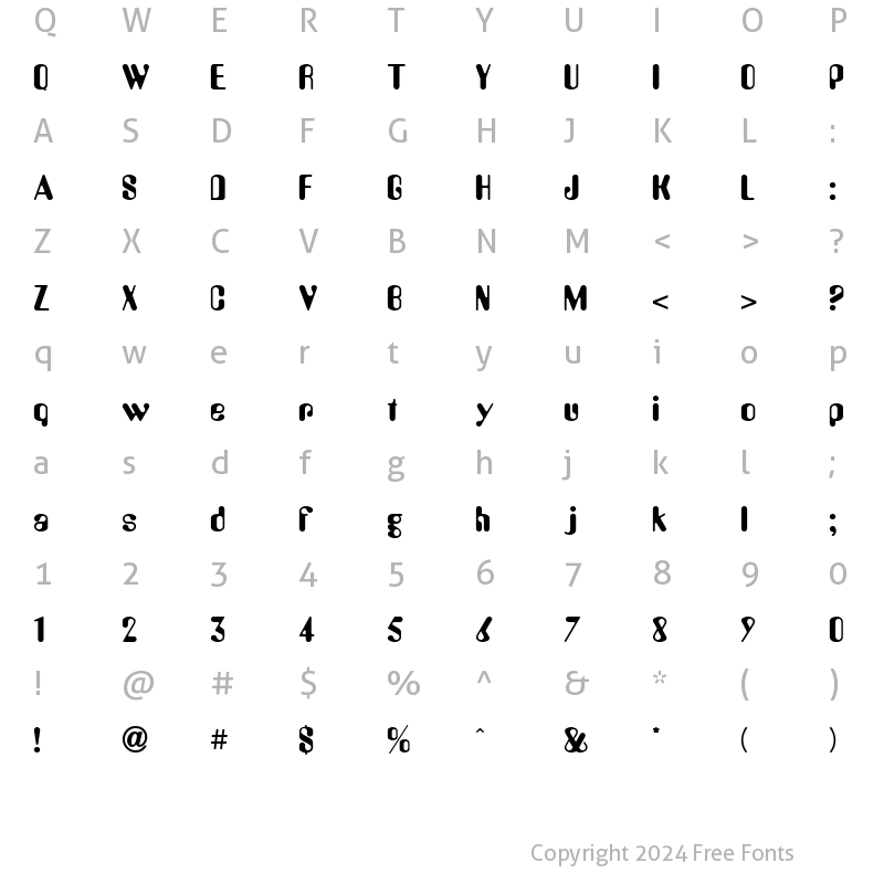 Character Map of Amelia ICG Regular