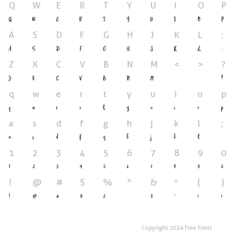Character Map of Ameliorate Script Regular