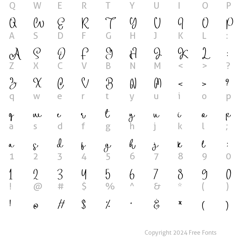 Character Map of Amellis Script Regular