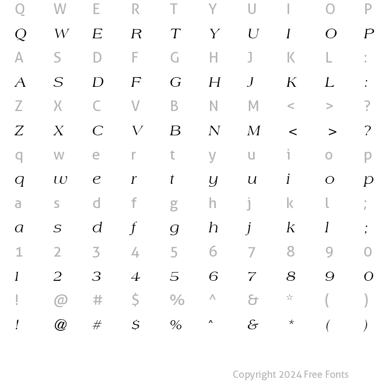 Character Map of American Classic Italic