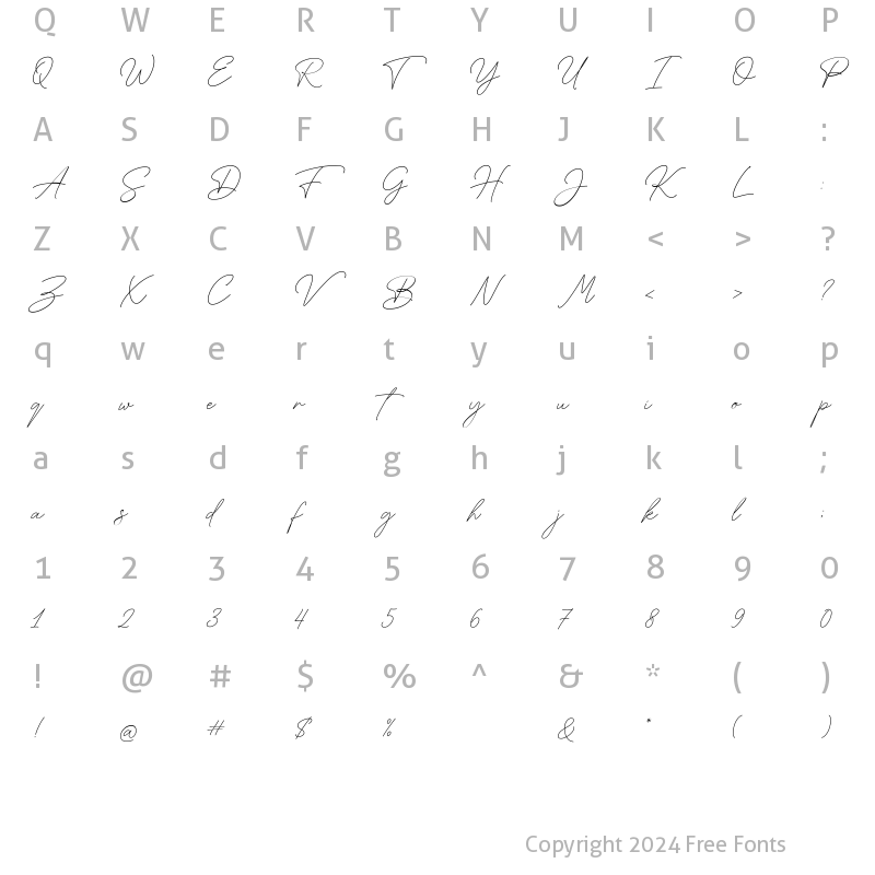 Character Map of American Favorite Script Regular