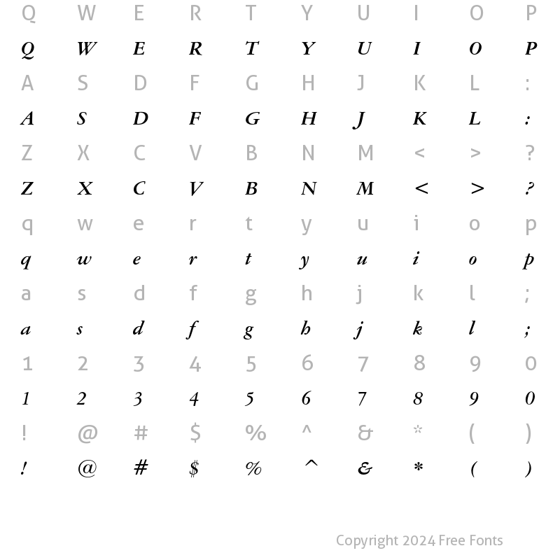 Character Map of American Garamond Bold Italic