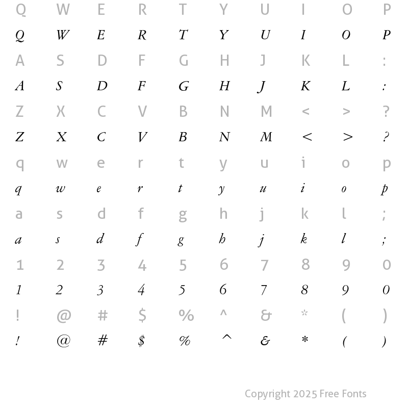 Character Map of American Garamond Italic