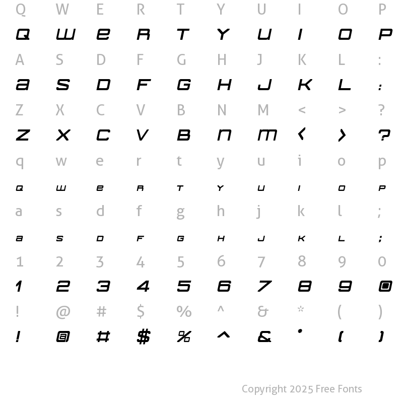 Character Map of American Sensation Bold Italic