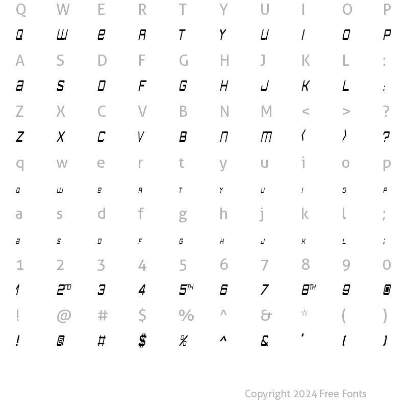 Character Map of American Sensation Diet Italic