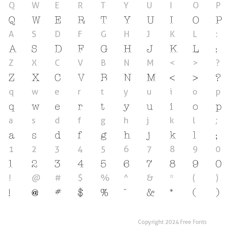 Character Map of American Type Light Regular