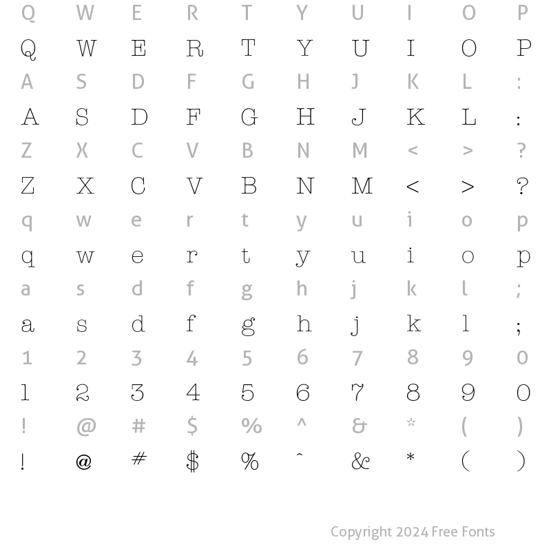 Character Map of American TypeLight Regular