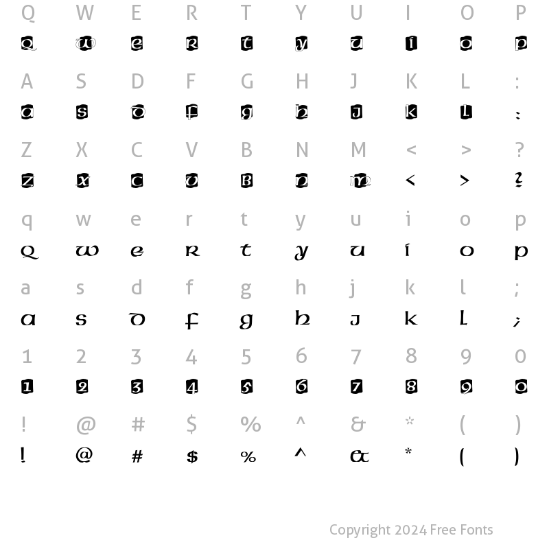 Character Map of American Uncial Initials D Regular