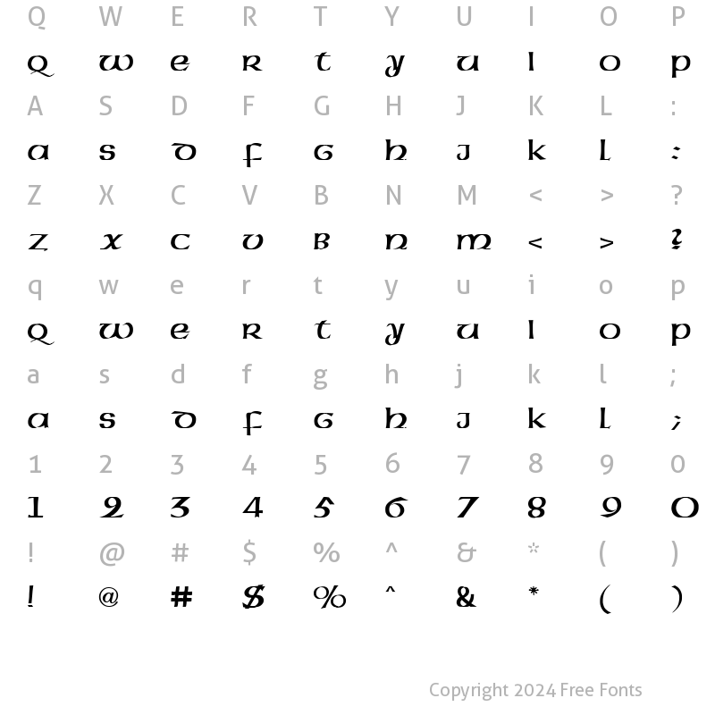 Character Map of American Uncial Initials Regular