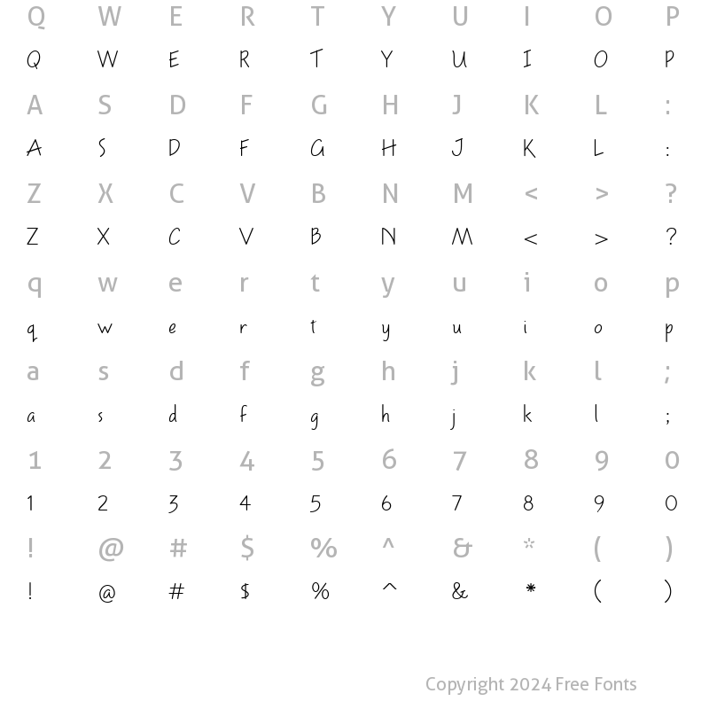 Character Map of American Writer Regular