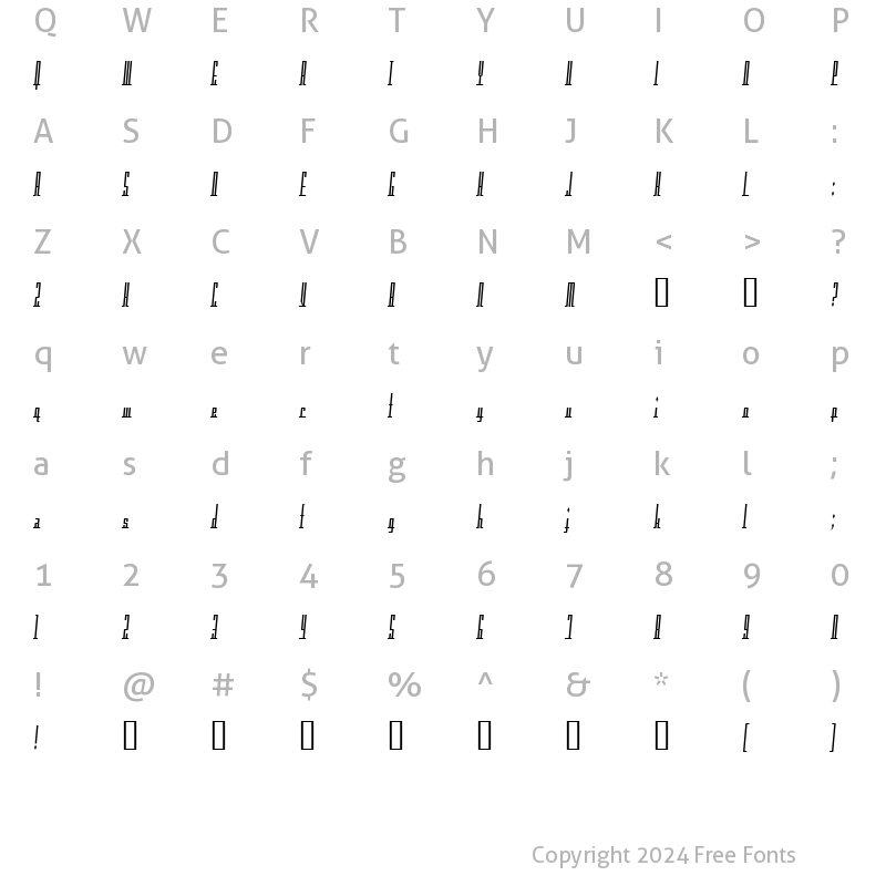 Character Map of Americana Dreams Condensed Regular