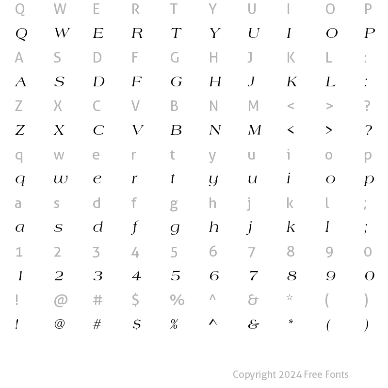 Character Map of Americana T Regular Italic