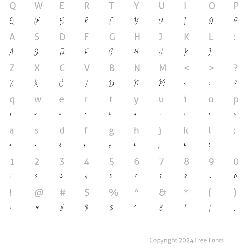 Character Map of AmericanoBrownySignature Medium