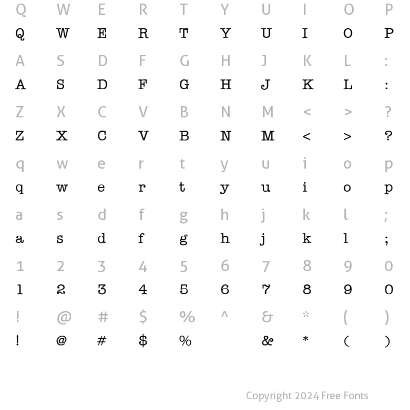 Character Map of AmericanTypewriter-Light Regular